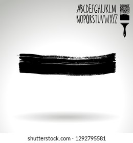 Black brush stroke and handwritten alphabet. Grunge vector abstract hand - painted element. Underline and border design.