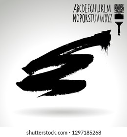Black brush stroke and handwritten alphabet. Grunge vector abstract hand - painted element. Underline and border design.