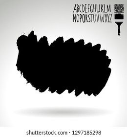 Black brush stroke and handwritten alphabet. Grunge vector abstract hand - painted element. Underline and border design.