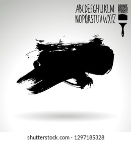 Black brush stroke and handwritten alphabet. Grunge vector abstract hand - painted element. Underline and border design.
