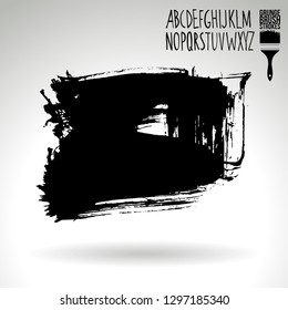 Black brush stroke and handwritten alphabet. Grunge vector abstract hand - painted element. Underline and border design.