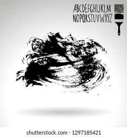 Black brush stroke and handwritten alphabet. Grunge vector abstract hand - painted element. Underline and border design.