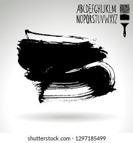 Black brush stroke and handwritten alphabet. Grunge vector abstract hand - painted element. Underline and border design.