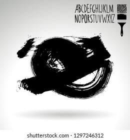 Black brush stroke and handwritten alphabet. Grunge vector abstract hand - painted element. Underline and border design.
