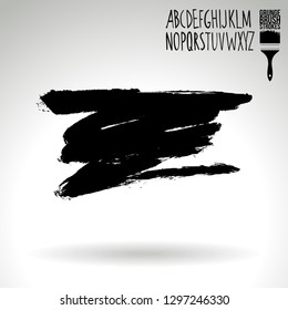 Black brush stroke and handwritten alphabet. Grunge vector abstract hand - painted element. Underline and border design.
