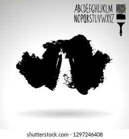 Black brush stroke and handwritten alphabet. Grunge vector abstract hand - painted element. Underline and border design.
