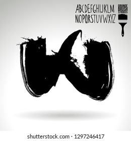 Black brush stroke and handwritten alphabet. Grunge vector abstract hand - painted element. Underline and border design.