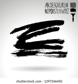 Black brush stroke and handwritten alphabet. Grunge vector abstract hand - painted element. Underline and border design.