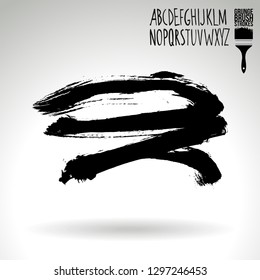 Black brush stroke and handwritten alphabet. Grunge vector abstract hand - painted element. Underline and border design.