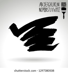 Black brush stroke and handwritten alphabet. Grunge vector abstract hand - painted element. Underline and border design.
