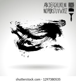 Black brush stroke and handwritten alphabet. Grunge vector abstract hand - painted element. Underline and border design.