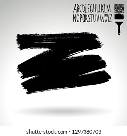Black brush stroke and handwritten alphabet. Grunge vector abstract hand - painted element. Underline and border design.