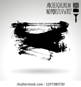 Black brush stroke and handwritten alphabet. Grunge vector abstract hand - painted element. Underline and border design.