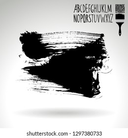 Black brush stroke and handwritten alphabet. Grunge vector abstract hand - painted element. Underline and border design.