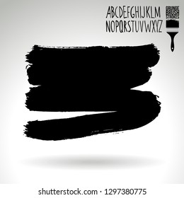 Black brush stroke and handwritten alphabet. Grunge vector abstract hand - painted element. Underline and border design.