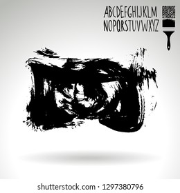 Black brush stroke and handwritten alphabet. Grunge vector abstract hand - painted element. Underline and border design.
