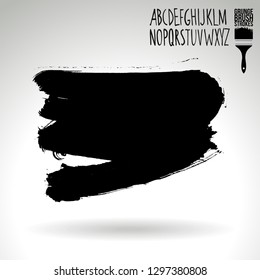 Black brush stroke and handwritten alphabet. Grunge vector abstract hand - painted element. Underline and border design.