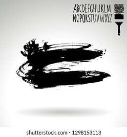Black brush stroke and handwritten alphabet. Grunge vector abstract hand - painted element. Underline and border design.