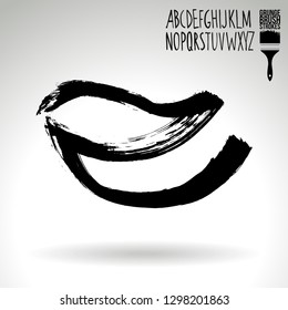 Black brush stroke and handwritten alphabet. Grunge vector abstract hand - painted element. Underline and border design.