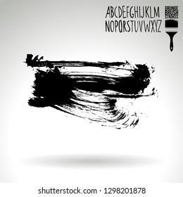 Black brush stroke and handwritten alphabet. Grunge vector abstract hand - painted element. Underline and border design.