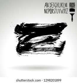 Black brush stroke and handwritten alphabet. Grunge vector abstract hand - painted element. Underline and border design.