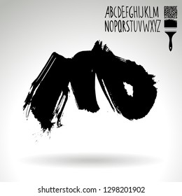 Black brush stroke and handwritten alphabet. Grunge vector abstract hand - painted element. Underline and border design.