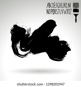 Black brush stroke and handwritten alphabet. Grunge vector abstract hand - painted element. Underline and border design.