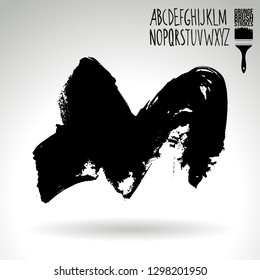 Black brush stroke and handwritten alphabet. Grunge vector abstract hand - painted element. Underline and border design.