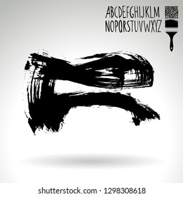 Black brush stroke and handwritten alphabet. Grunge vector abstract hand - painted element. Underline and border design.