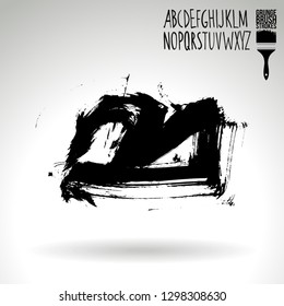 Black brush stroke and handwritten alphabet. Grunge vector abstract hand - painted element. Underline and border design.