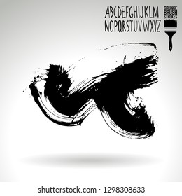 Black brush stroke and handwritten alphabet. Grunge vector abstract hand - painted element. Underline and border design.