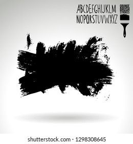 Black brush stroke and handwritten alphabet. Grunge vector abstract hand - painted element. Underline and border design.