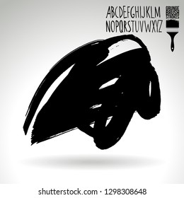 Black brush stroke and handwritten alphabet. Grunge vector abstract hand - painted element. Underline and border design.