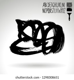 Black brush stroke and handwritten alphabet. Grunge vector abstract hand - painted element. Underline and border design.