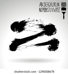 Black brush stroke and handwritten alphabet. Grunge vector abstract hand - painted element. Underline and border design.