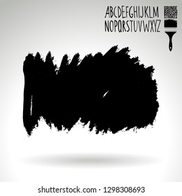 Black brush stroke and handwritten alphabet. Grunge vector abstract hand - painted element. Underline and border design.
