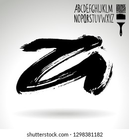 Black brush stroke and handwritten alphabet. Grunge vector abstract hand - painted element. Underline and border design.