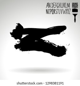 Black brush stroke and handwritten alphabet. Grunge vector abstract hand - painted element. Underline and border design.