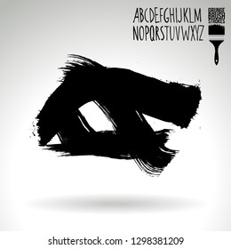 Black brush stroke and handwritten alphabet. Grunge vector abstract hand - painted element. Underline and border design.