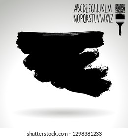 Black brush stroke and handwritten alphabet. Grunge vector abstract hand - painted element. Underline and border design.