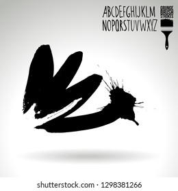 Black brush stroke and handwritten alphabet. Grunge vector abstract hand - painted element. Underline and border design.