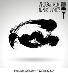Black brush stroke and handwritten alphabet. Grunge vector abstract hand - painted element. Underline and border design.