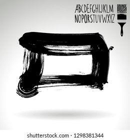 Black brush stroke and handwritten alphabet. Grunge vector abstract hand - painted element. Underline and border design.