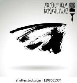 Black brush stroke and handwritten alphabet. Grunge vector abstract hand - painted element. Underline and border design.