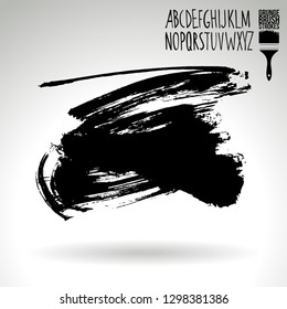 Black brush stroke and handwritten alphabet. Grunge vector abstract hand - painted element. Underline and border design.