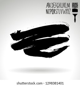 Black brush stroke and handwritten alphabet. Grunge vector abstract hand - painted element. Underline and border design.