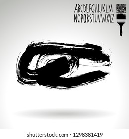 Black brush stroke and handwritten alphabet. Grunge vector abstract hand - painted element. Underline and border design.