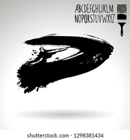 Black brush stroke and handwritten alphabet. Grunge vector abstract hand - painted element. Underline and border design.
