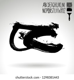 Black brush stroke and handwritten alphabet. Grunge vector abstract hand - painted element. Underline and border design.
