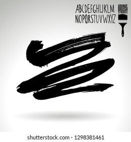 Black brush stroke and handwritten alphabet. Grunge vector abstract hand - painted element. Underline and border design.